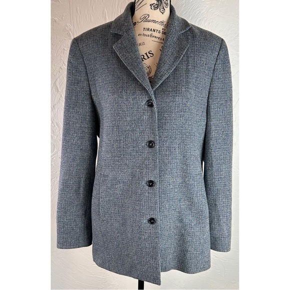 L.L. Bean Vintage 80s 90s Herringbone Blue Wool Blazer Jacket Workwear, size 12 - Picture 4 of 11